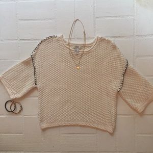 Cream Sweater with Black Stitching